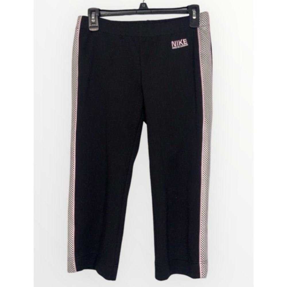 Nike Athletic Capri Black With Pink Stripes White Net Sides Elastic Pull On XS